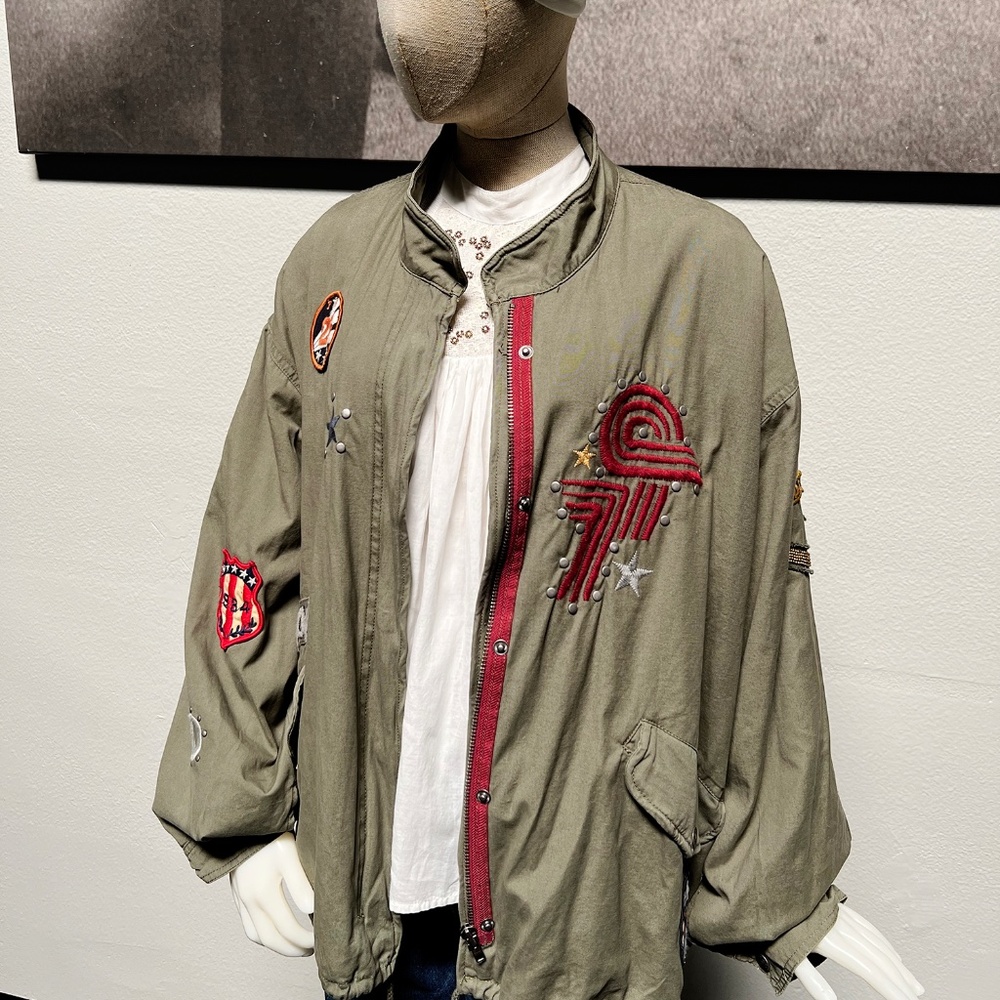 Free People Military Jacket Embroidery, Studs and Patches Size M